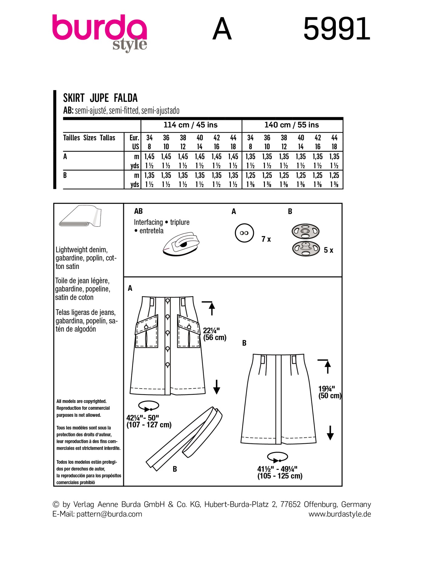 Burda Style Women Skirts #5991 Burda Style Women Skirts #5991