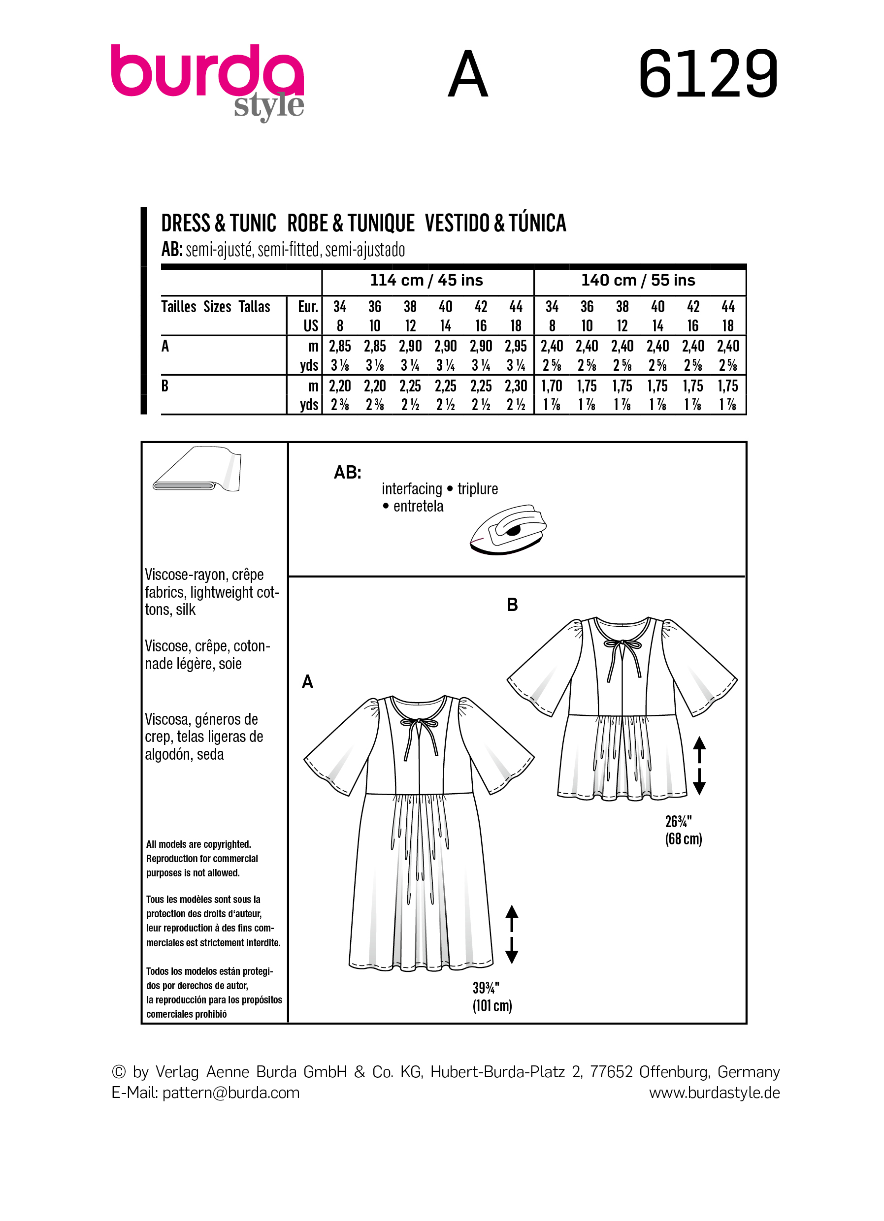 Burda Style sewing pattern Women Dress & Shirt #6129