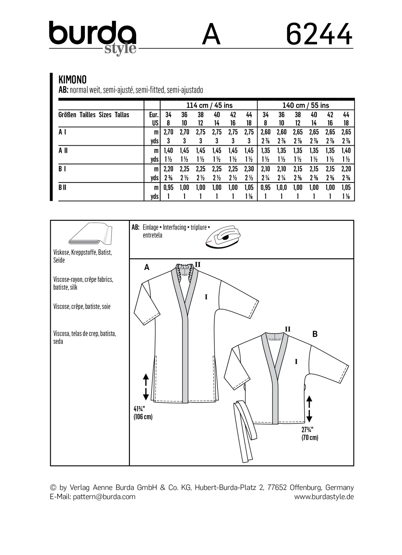Burda Style Women Kimono Jackets #6244