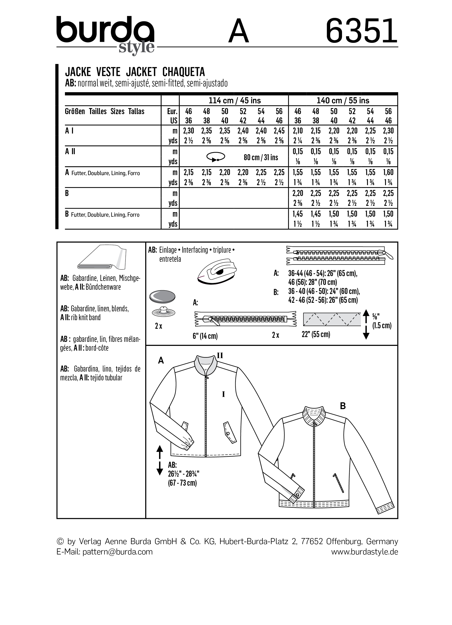 Burda Style sewing pattern Men Jacket #6351 Burda Style sewing pattern Men Jacket #6351