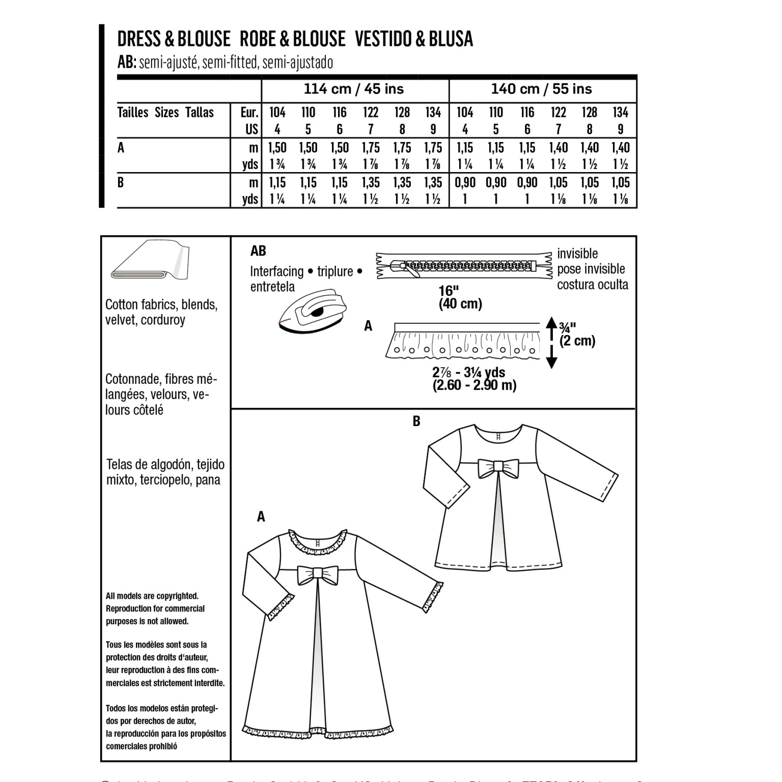 Burda Kids sewing pattern Girls Dress & Blouse #9252