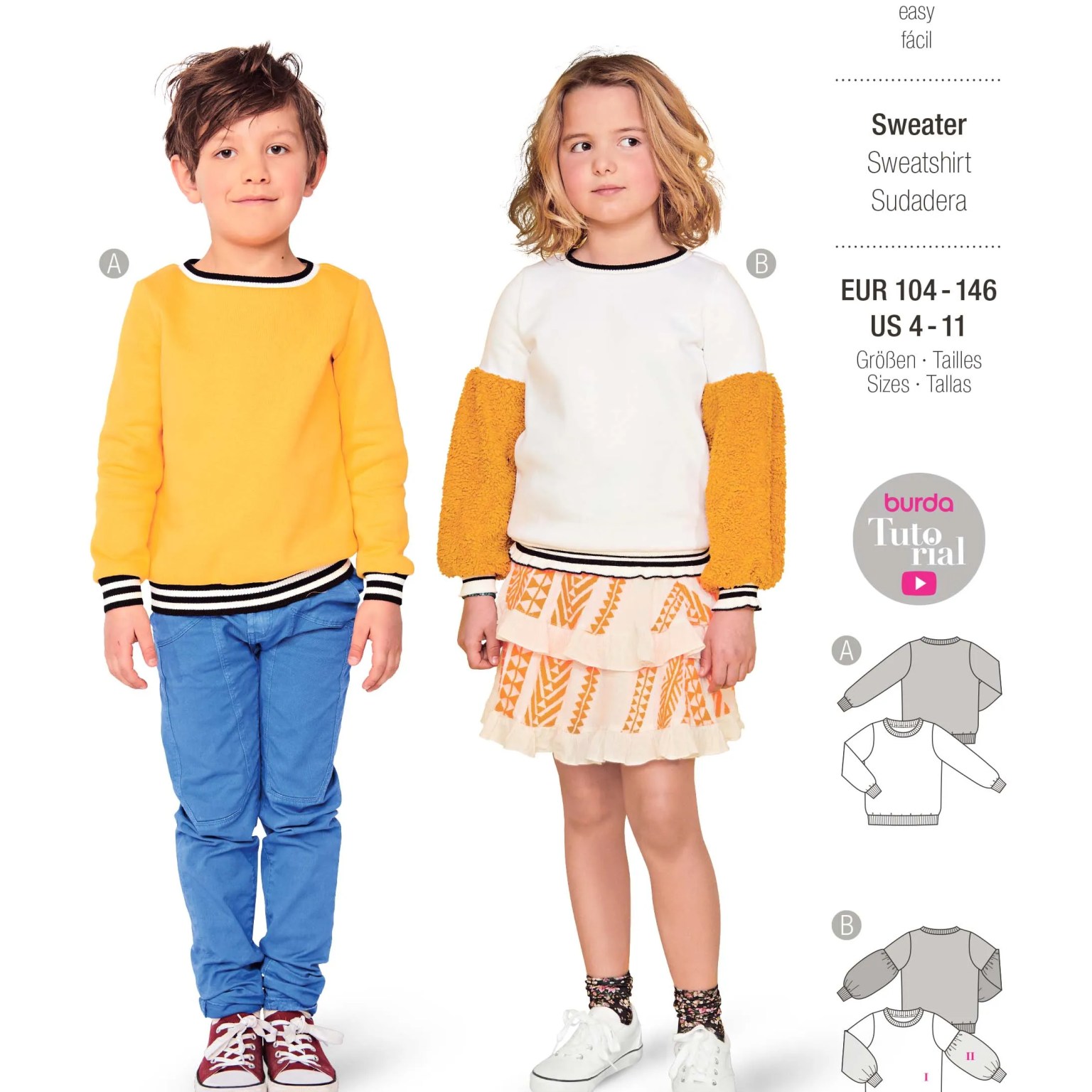 Burda Kids sewing pattern Kids Sweatshirt #9254 Burda Kids sewing pattern Kids Sweatshirt #9254