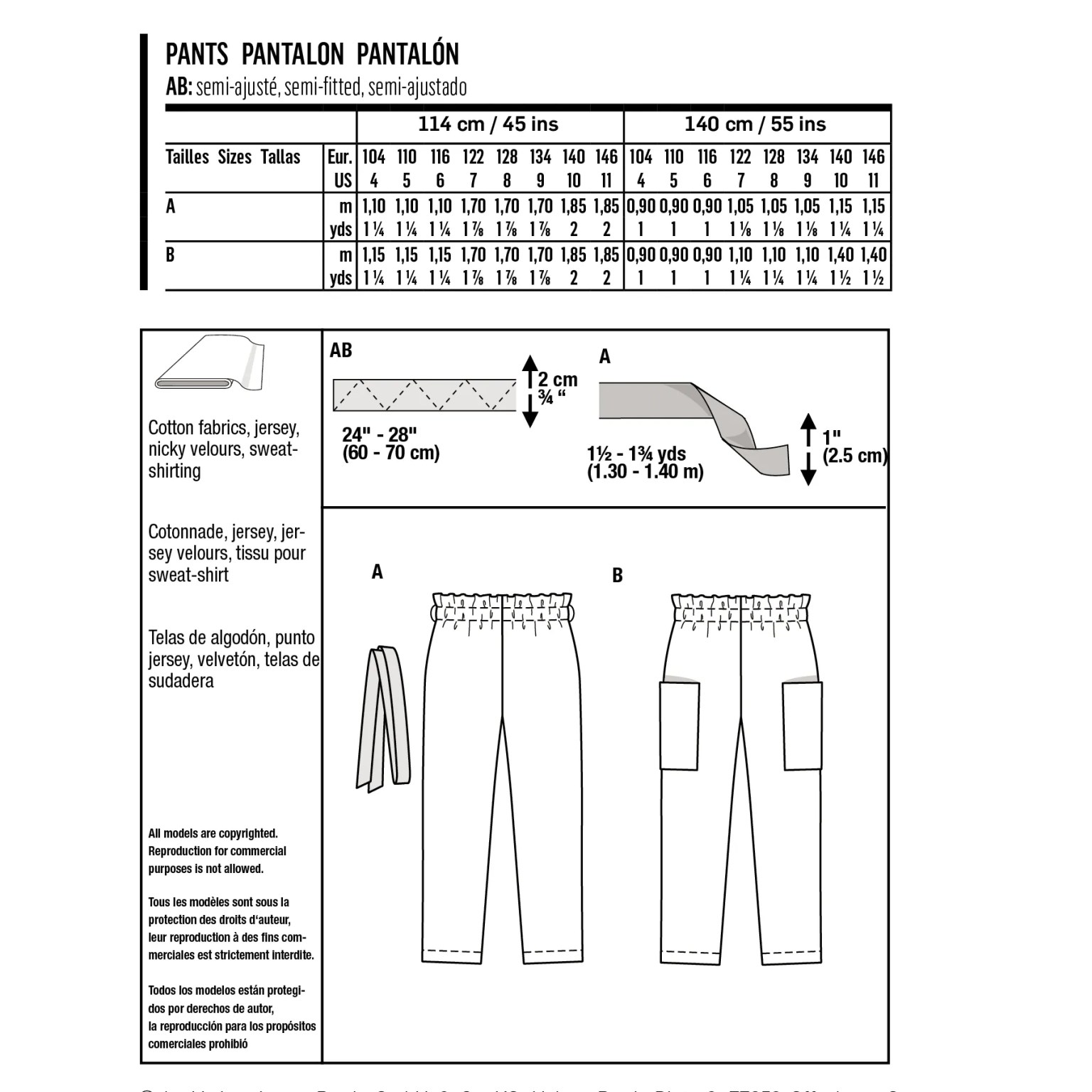 Burda Kids sewing pattern Kids Pants #9255