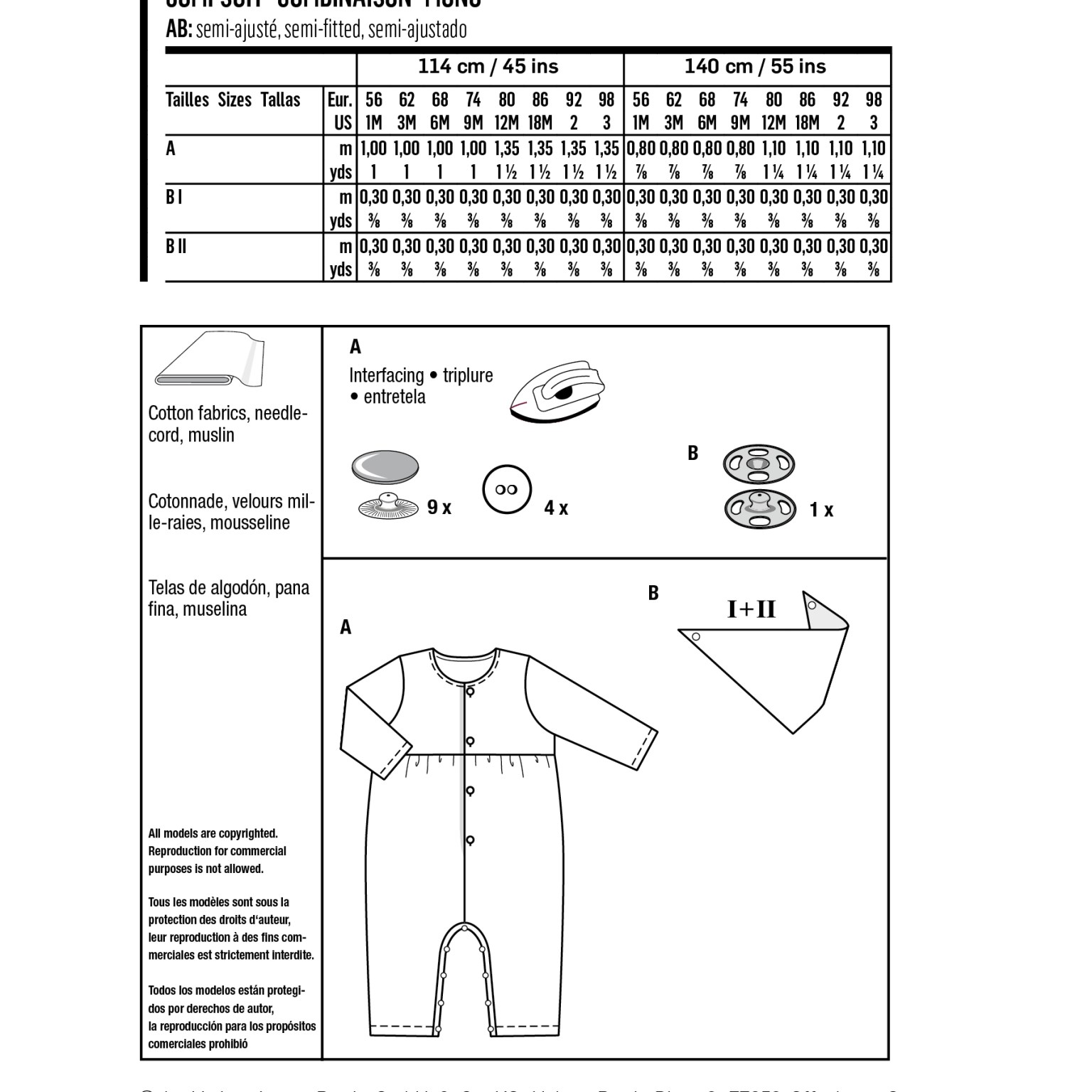 burda kids sewing pattern Baby Combination #9258