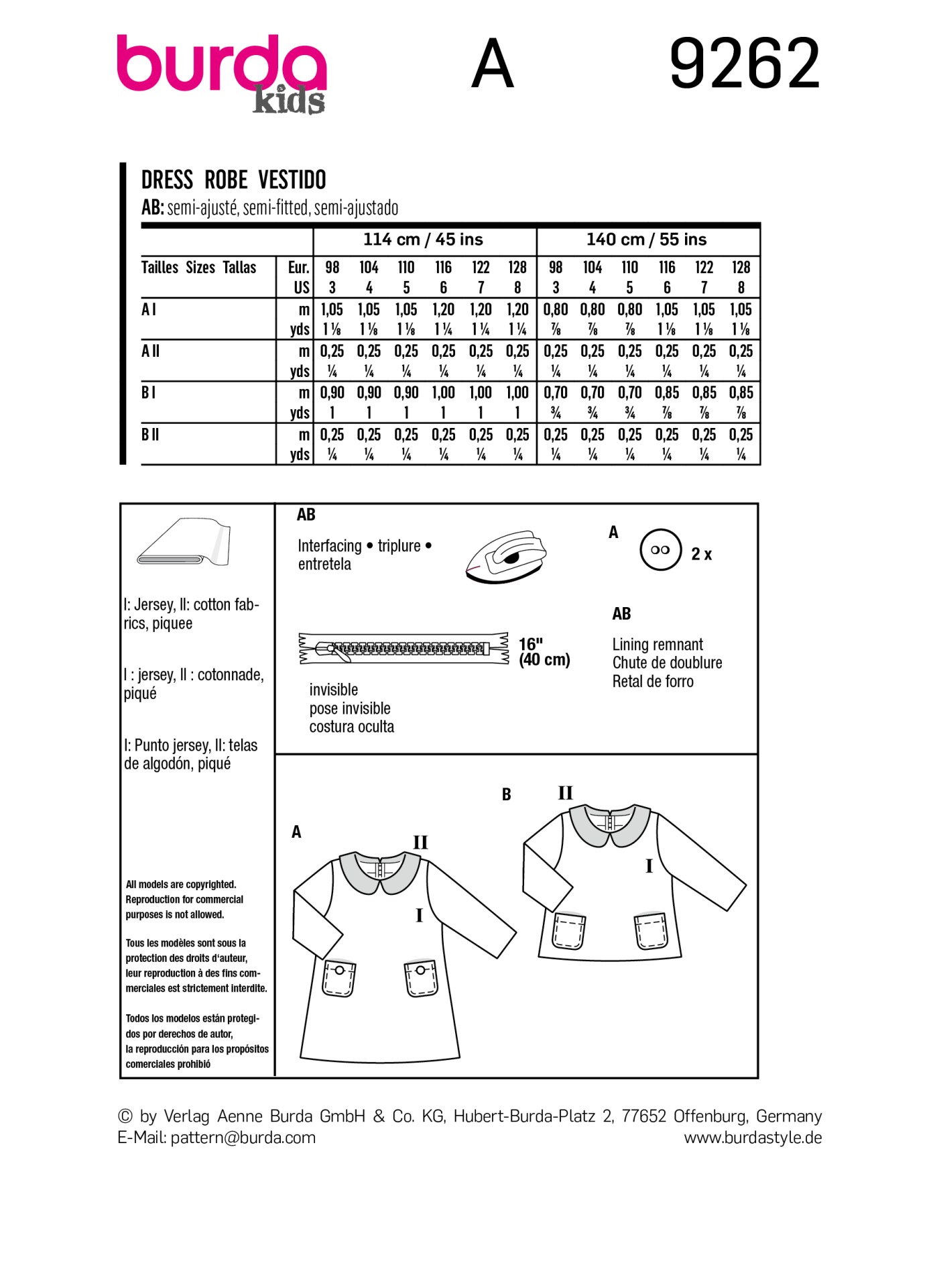 burda kids sewing pattern Girls Dress & T-Shirt #9262 burda kids sewing pattern Girls Dress & T-Shirt #9262