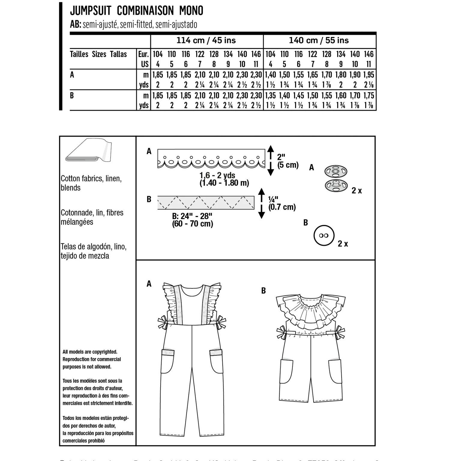 Burda Kids sewing pattern Girls Jumpsuits #9265