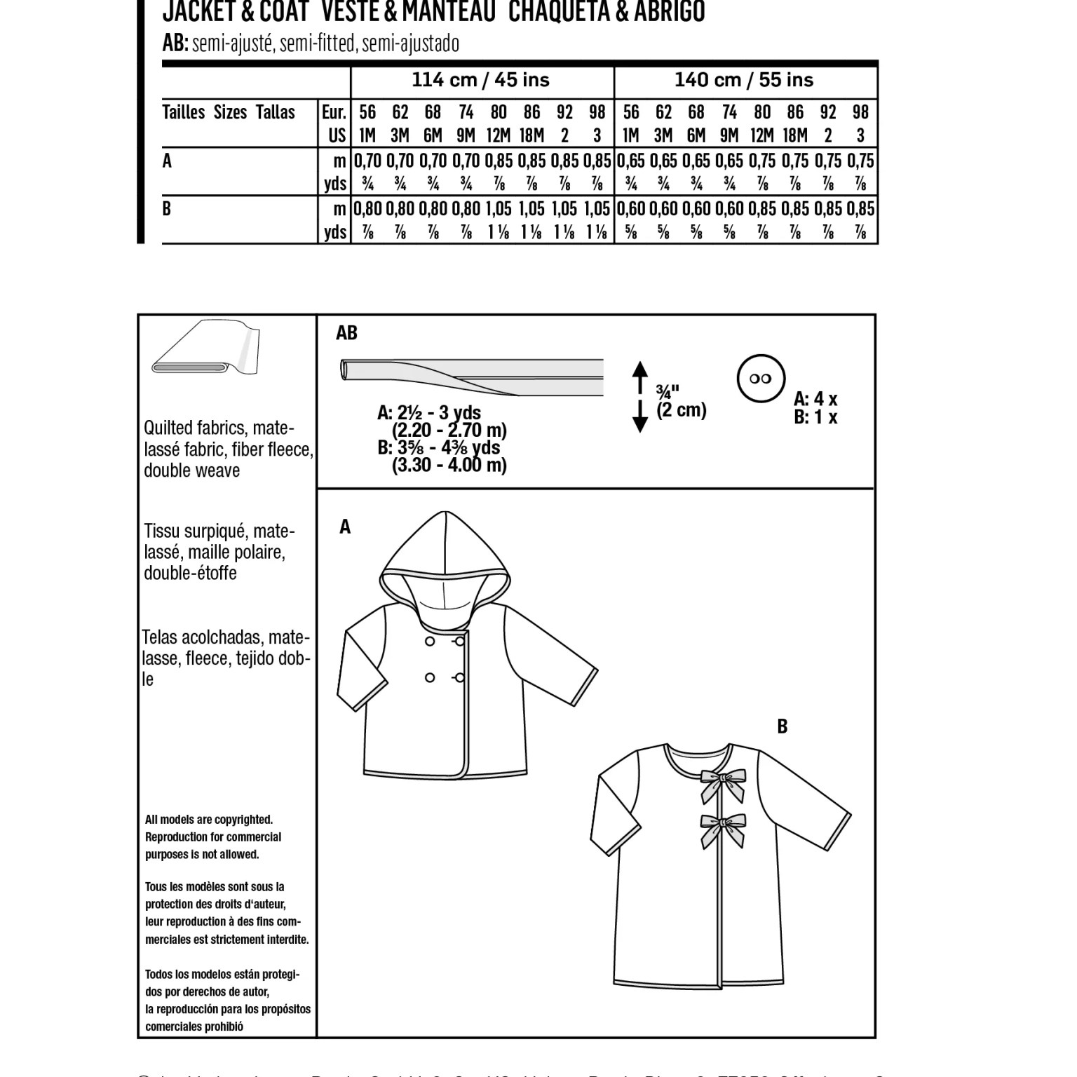 Burda Kids sewing pattern Baby Jacket & Coat #9270