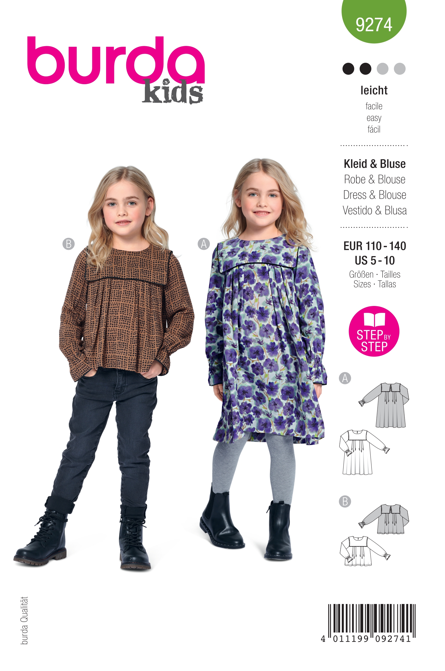 Burda Kids sewing pattern Girls Dress & Blouse #9274 Burda Kids sewing pattern Girls Dress & Blouse #9274
