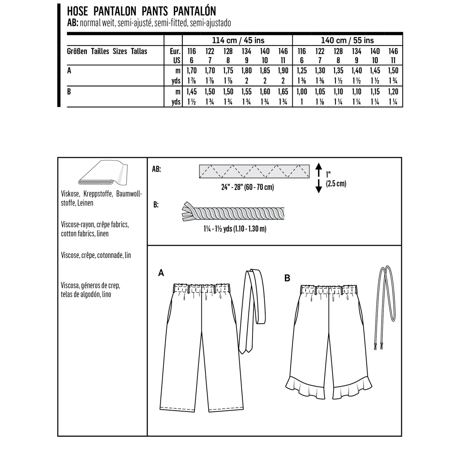 Burda Kids sewing pattern Girls Pants #9302