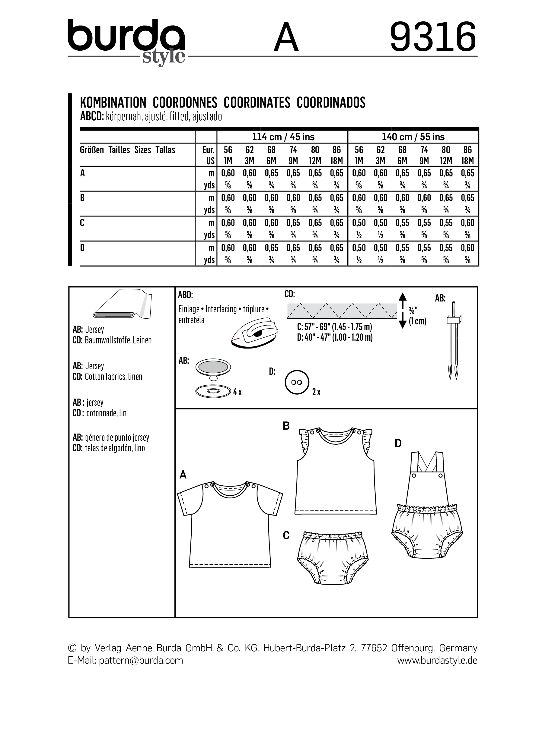Burda Kids sewing pattern Baby Coordinates #9316 Burda Kids sewing pattern Baby Coordinates #9316