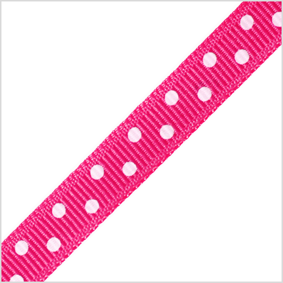 3/8" Shocking Pink Polka Dot Grosgrain Ribbon