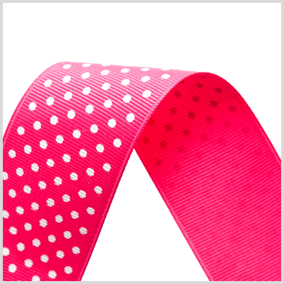 1.5" Shocking Pink Polka Dot Grosgrain Ribbon