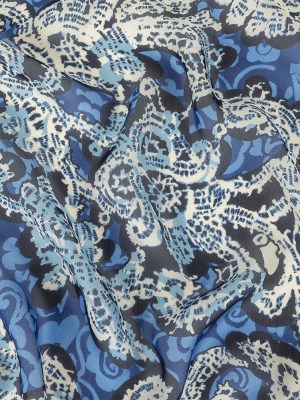 Blue and Cream Floral Silk Chiffon Blue and Cream Floral Silk Chiffon