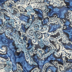 Blue and Cream Floral Silk Chiffon Blue and Cream Floral Silk Chiffon