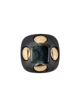 Dark Depths Swirls and Gold Metal Circles Beveled Glass Button – 28L/18mm Dark Depths Swirls and Gold Metal Circles Beveled Glass Button – 28L/18mm