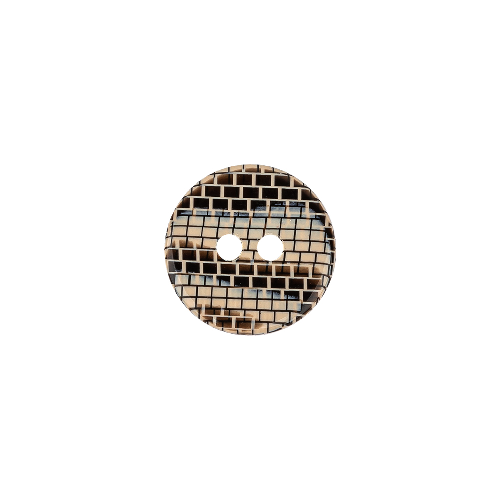 Italian Frosted Almond, Gray and Brown Brick Patterned 2-Hole Smooth Top Plastic Button - 20L/12.5mm