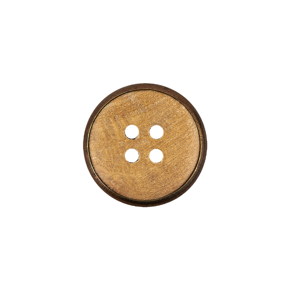 Portuguese Natural Wood Set-in Brass 4-Hole Button – 28L/18mm Portuguese Natural Wood Set-in Brass 4-Hole Button – 28L/18mm