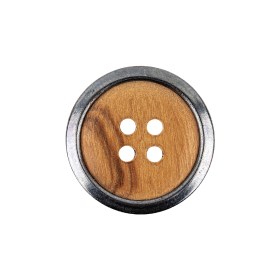Portuguese Natural Wood Set-in Gunmetal 4-Hole Button – 35L/22mm Portuguese Natural Wood Set-in Gunmetal 4-Hole Button – 35L/22mm