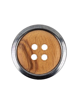 Portuguese Natural Wood Set-in Gunmetal 4-Hole Button – 35L/22mm Portuguese Natural Wood Set-in Gunmetal 4-Hole Button – 35L/22mm