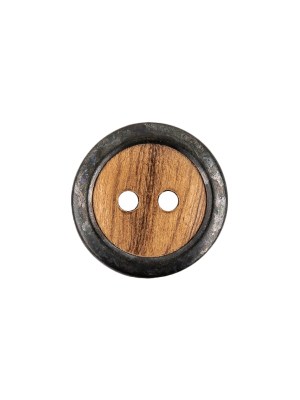 Portuguese Natural Wood Set-in Gunmetal 2-Hole Button – 24L/15mm Portuguese Natural Wood Set-in Gunmetal 2-Hole Button – 24L/15mm