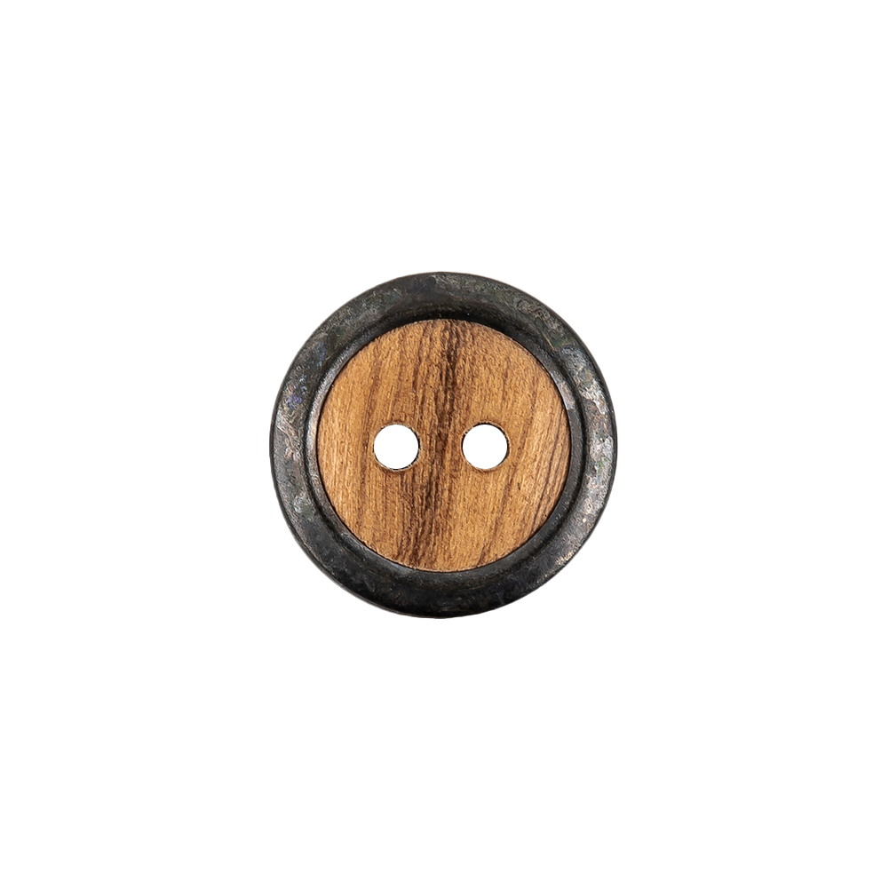 Portuguese Natural Wood Set-in Gunmetal 2-Hole Button – 24L/15mm Portuguese Natural Wood Set-in Gunmetal 2-Hole Button – 24L/15mm