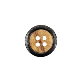 Portuguese Natural Wood Set-in Gunmetal 4-Hole Button – 24L/15mm Portuguese Natural Wood Set-in Gunmetal 4-Hole Button – 24L/15mm