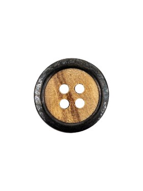 Portuguese Natural Wood Set-in Gunmetal 4-Hole Button – 24L/15mm Portuguese Natural Wood Set-in Gunmetal 4-Hole Button – 24L/15mm