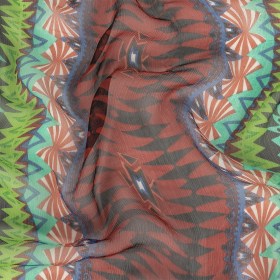 Red, Aqua and Green Geometric Stripes Crinkled Silk Chiffon Red, Aqua and Green Geometric Stripes Crinkled Silk Chiffon