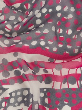 Fuchsia, Gray and White Circles and Stripes Silk Chiffon Fuchsia, Gray and White Circles and Stripes Silk Chiffon