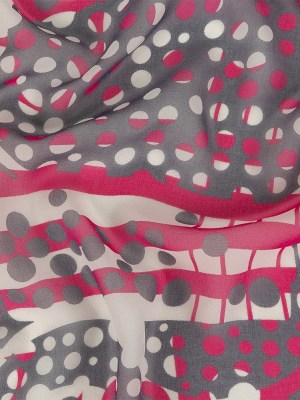 Fuchsia, Gray and White Circles and Stripes Silk Chiffon Fuchsia, Gray and White Circles and Stripes Silk Chiffon