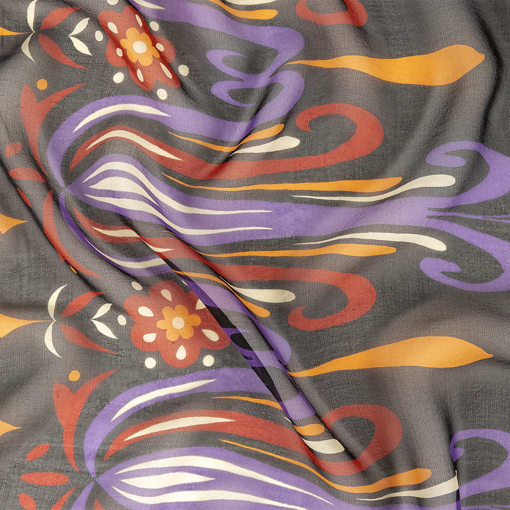 Red, Mustard and Daybreak Festive Flowers Silk Chiffon Red, Mustard and Daybreak Festive Flowers Silk Chiffon