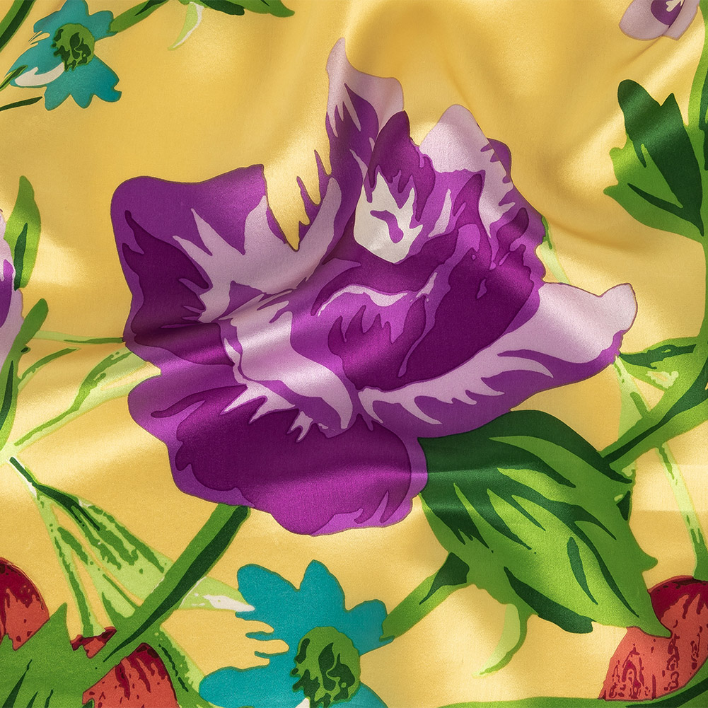 Purple, Red and Yellow Floral Silk Charmeuse Purple, Red and Yellow Floral Silk Charmeuse