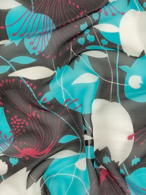Turquoise, Black and Pink Tulips Silk Chiffon Turquoise, Black and Pink Tulips Silk Chiffon