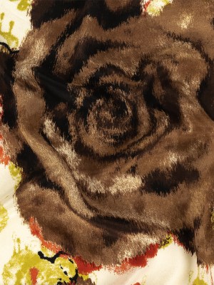 Red, Chartreuse and Brown Painterly Roses Silk Crepe de Chine Red, Chartreuse and Brown Painterly Roses Silk Crepe de Chine