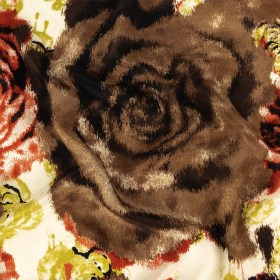 Red, Chartreuse and Brown Painterly Roses Silk Crepe de Chine Red, Chartreuse and Brown Painterly Roses Silk Crepe de Chine