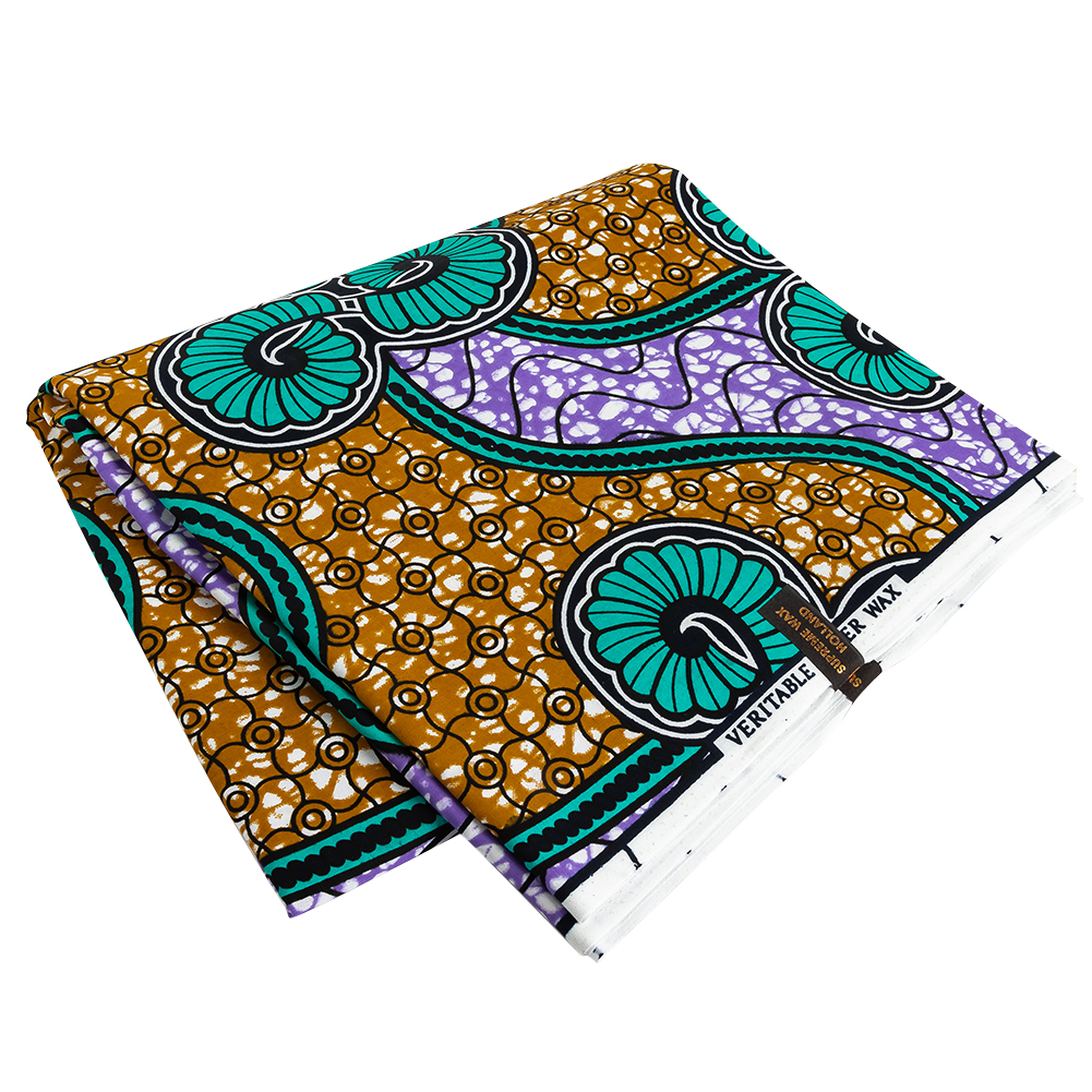 Teal, Gold and Purple Spirals and Abstract Cotton Supreme Super Wax African Print Teal, Gold and Purple Spirals and Abstract Cotton Supreme Super Wax African Print