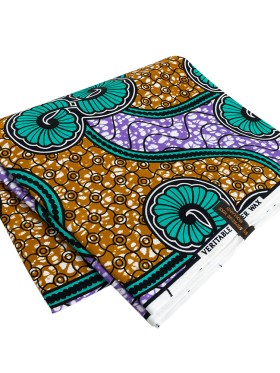 Teal, Gold and Purple Spirals and Abstract Cotton Supreme Super Wax African Print Teal, Gold and Purple Spirals and Abstract Cotton Supreme Super Wax African Print