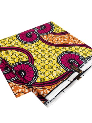 Pink, Lemon and Orange Spirals and Abstract Cotton Supreme Super Wax African Print Pink, Lemon and Orange Spirals and Abstract Cotton Supreme Super Wax African Print