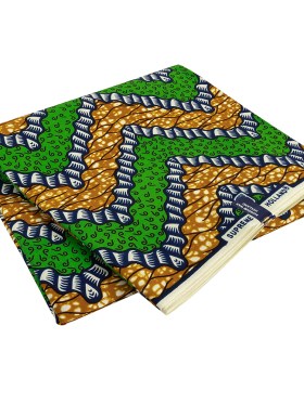 Green, Estate Blue and Tan Wavy Zig Zags Cotton Supreme Wax African Print Green, Estate Blue and Tan Wavy Zig Zags Cotton Supreme Wax African Print