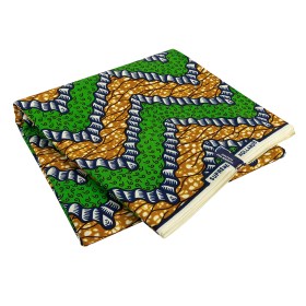 Green, Estate Blue and Tan Wavy Zig Zags Cotton Supreme Wax African Print Green, Estate Blue and Tan Wavy Zig Zags Cotton Supreme Wax African Print