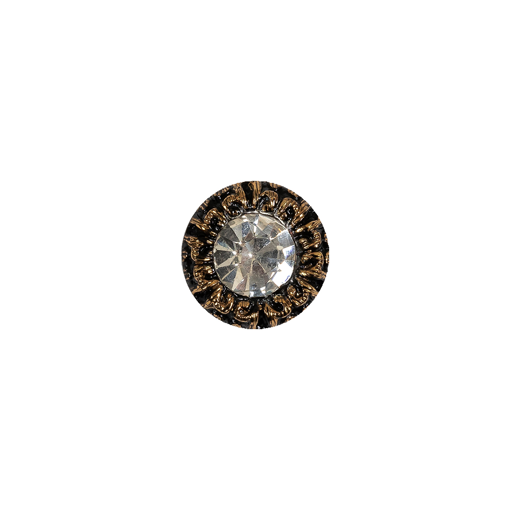 Vintage Antique Gold and Black Classical Shank Back Glass Button with Rhinestone Core – 17L/10.5mm Vintage Antique Gold and Black Classical Shank Back Glass Button with Rhinestone Core – 17L/10.5mm