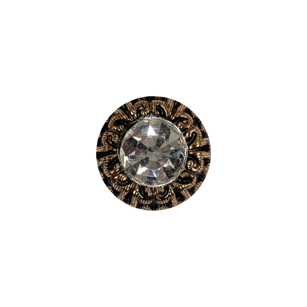 Vintage Antique Gold and Black Classical Shank Back Glass Button with Rhinestone Core – 22L/14mm Vintage Antique Gold and Black Classical Shank Back Glass Button with Rhinestone Core – 22L/14mm