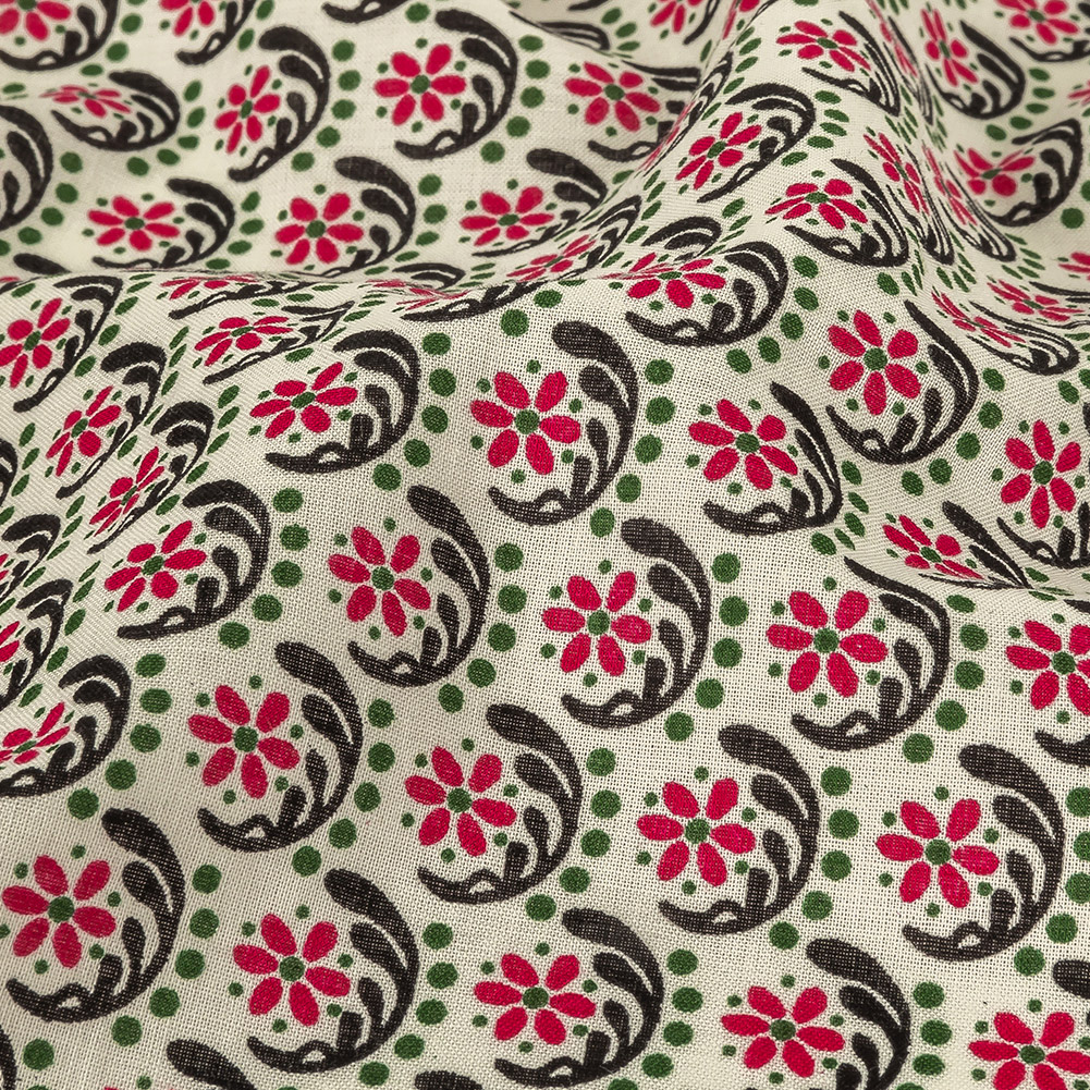 Pink, Green, and Silver Birch Floral Cotton Shirting