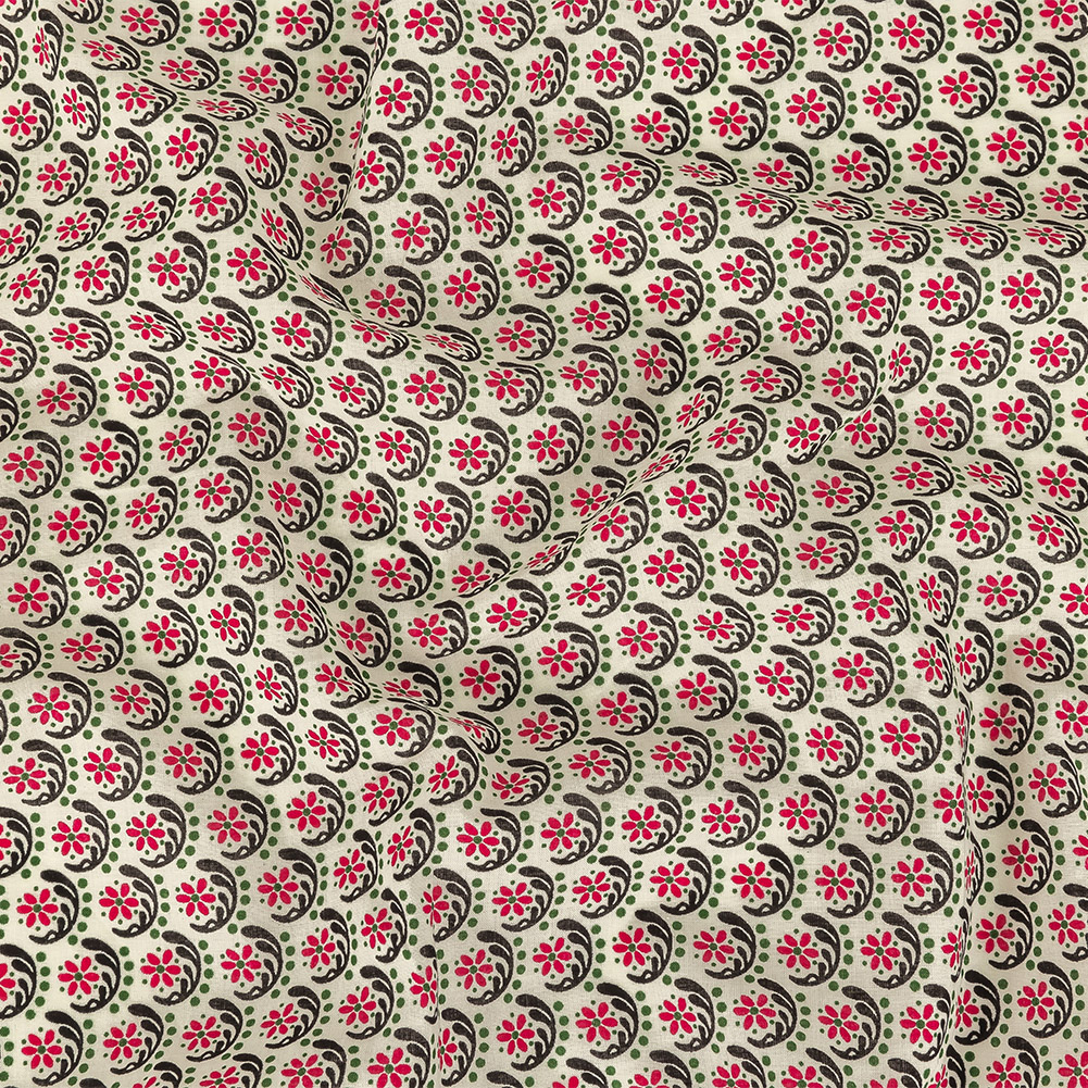 Pink, Green, and Silver Birch Floral Cotton Shirting Pink, Green, and Silver Birch Floral Cotton Shirting