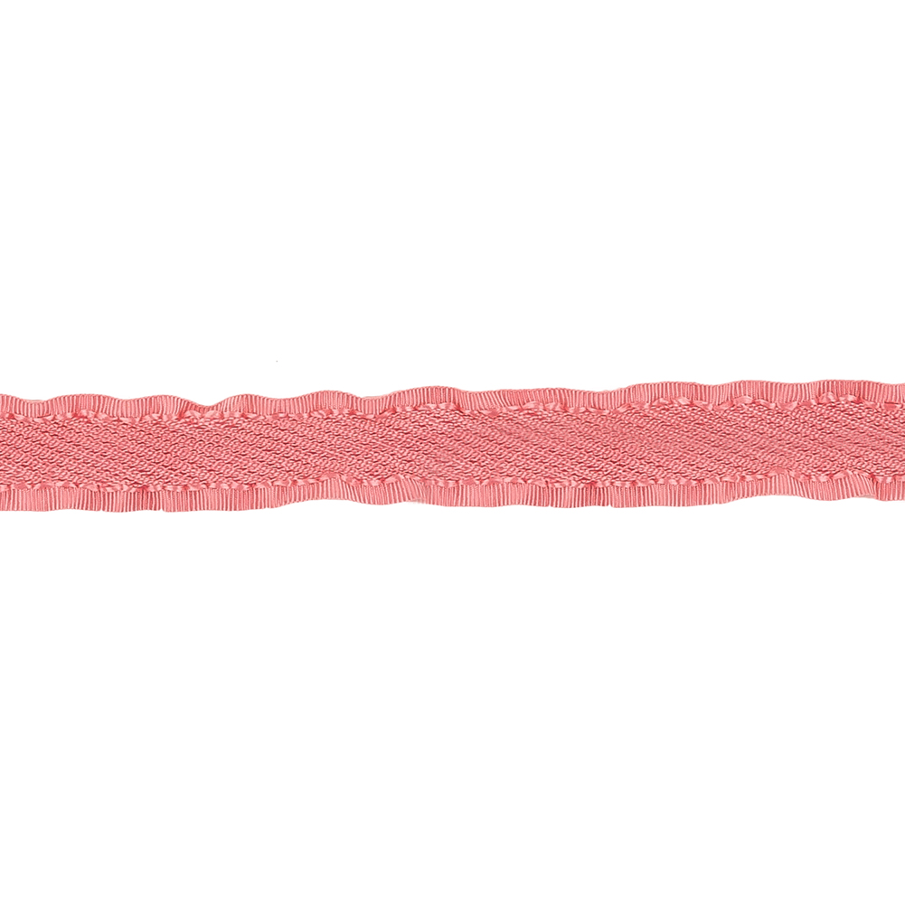 Coral Twill Ribbon with Ruffled Grosgrain Borders – 0.375″ Coral Twill Ribbon with Ruffled Grosgrain Borders – 0.375″