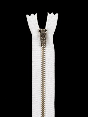 YKK White Metal Closed Bottom Zipper with Silver Teeth – 4.5″ YKK White Metal Closed Bottom Zipper with Silver Teeth – 4.5″