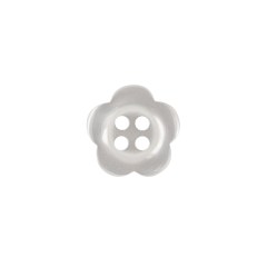 Shiny Lucent White Tinted 4-Hole Flower Shaped Button – 22L/14mm Shiny Lucent White Tinted 4-Hole Flower Shaped Button – 22L/14mm