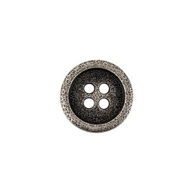 Italian Carbon Silver Shallow Plate 4-Hole Metal Look Coat Button – 24L/15mm Italian Carbon Silver Shallow Plate 4-Hole Metal Look Coat Button – 24L/15mm
