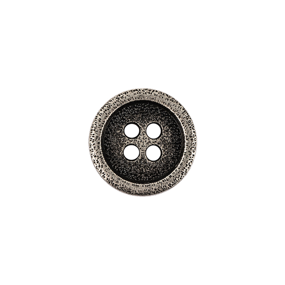 Italian Carbon Silver Shallow Plate 4-Hole Metal Look Coat Button – 24L/15mm Italian Carbon Silver Shallow Plate 4-Hole Metal Look Coat Button – 24L/15mm