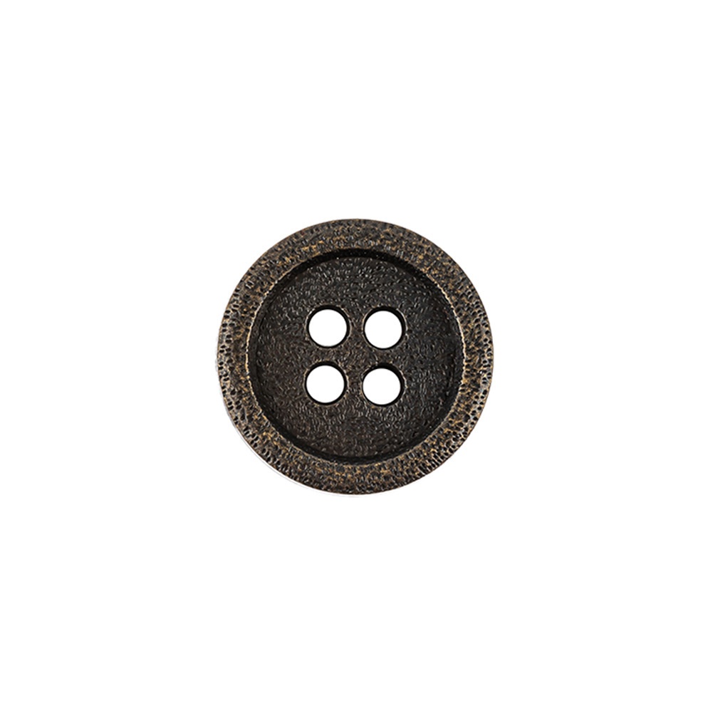 Italian Bronze Shallow Plate 4-Hole Metal Look Coat Button – 24L/15mm Italian Bronze Shallow Plate 4-Hole Metal Look Coat Button – 24L/15mm